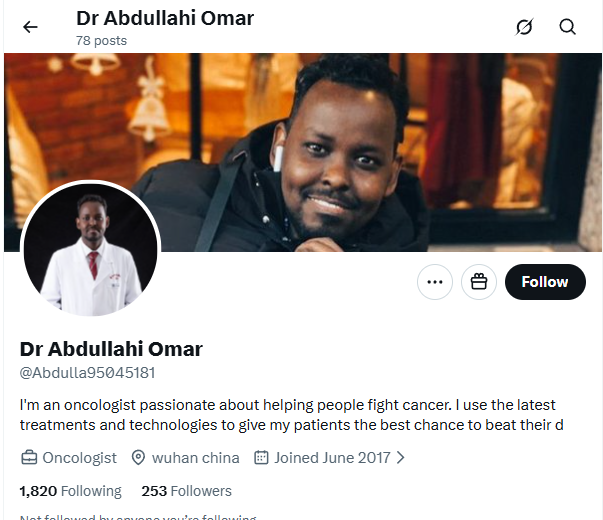 Fake oncologist posting crypto spam